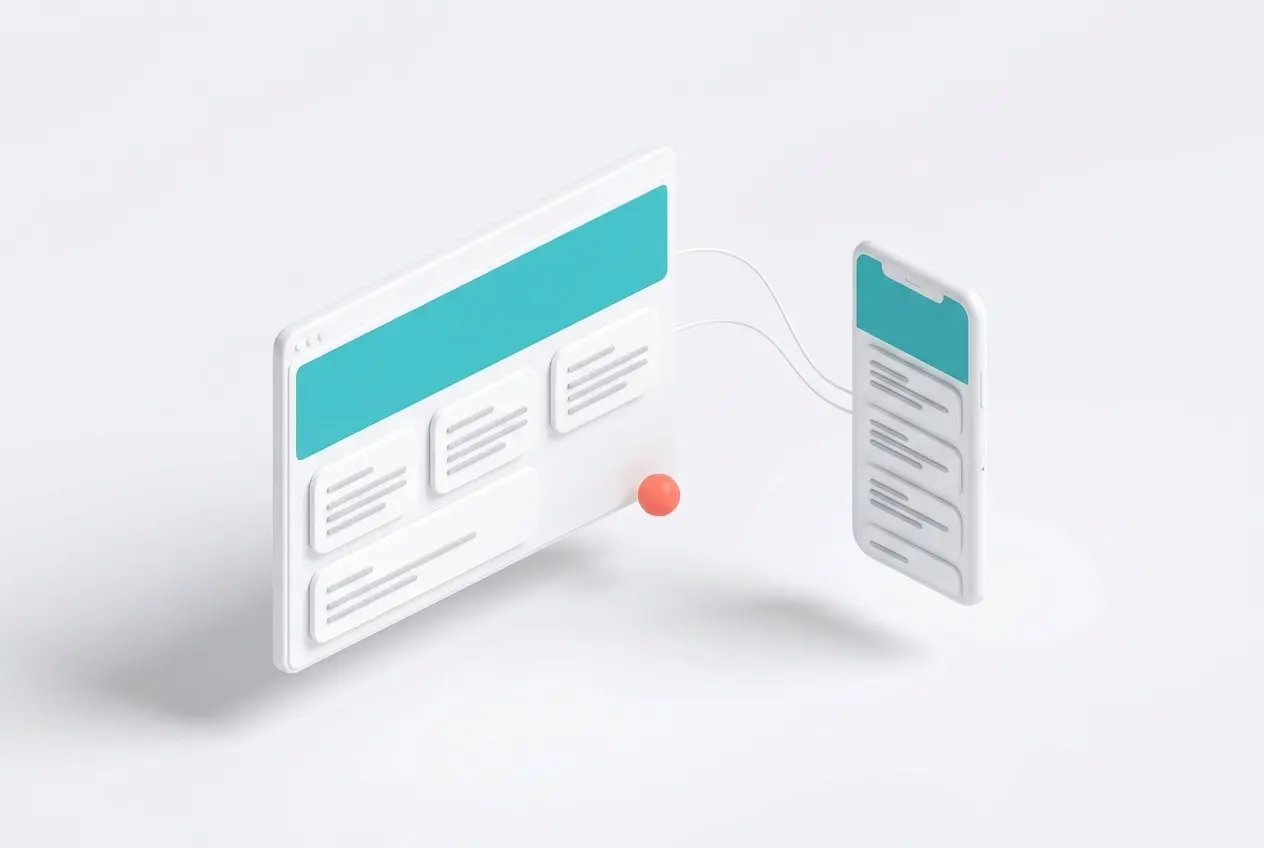 Browserfenster und Smartphone zeigen dasselbe türkise Website-Layout