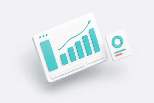 Dashboard mit Balkendiagramm und steigender Kurve als Symbol für Auswertung